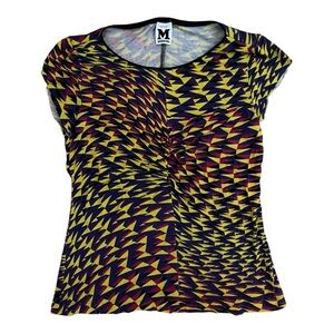 Missoni Vintage Geometric 90s Pattern T-Shirt Top Yellow Purple Abstract S